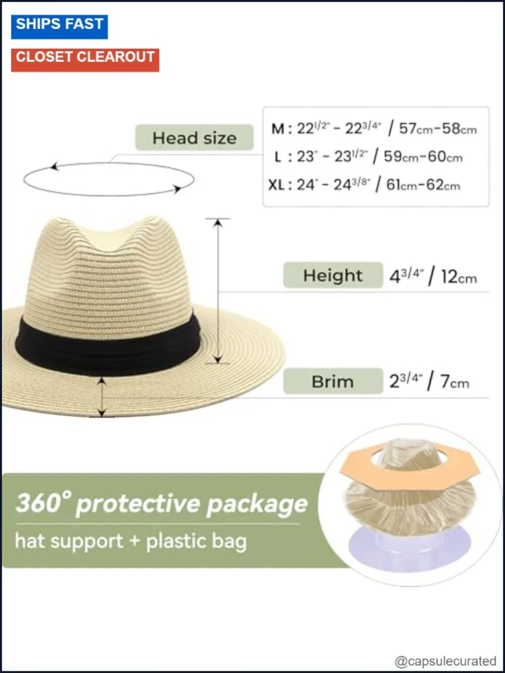 Straw Wide Brim Fedora Sun Hat UPF 80+ Adjustable Beach Hat